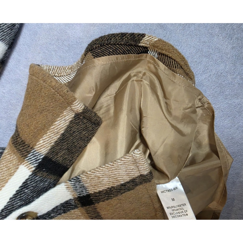 THML Jacket Womens Sz M Brown Plaid Flannel Shirt Shacket Button Lined Wool Blnd - Picture 8 of 10